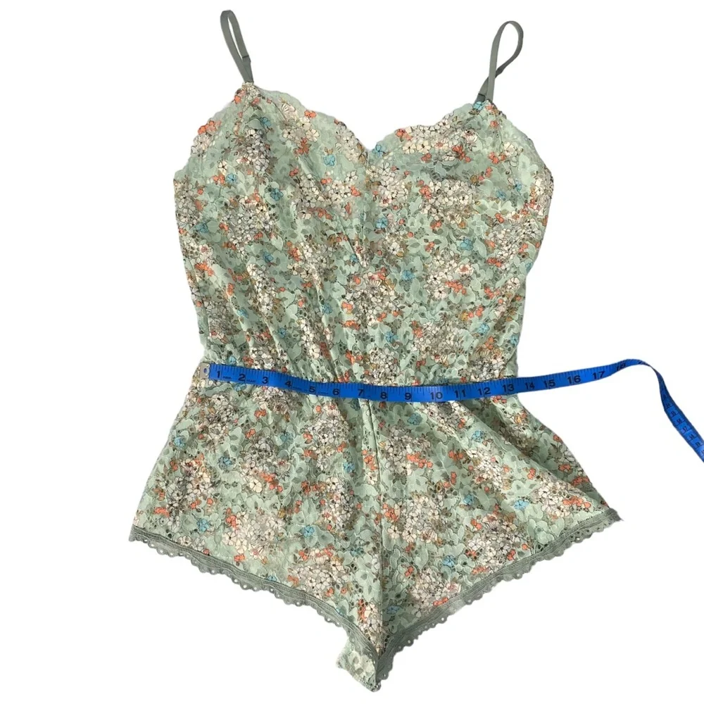 Victoria's Secret Romper Size Small Green Lace Floral Lingerie Semi Sheer